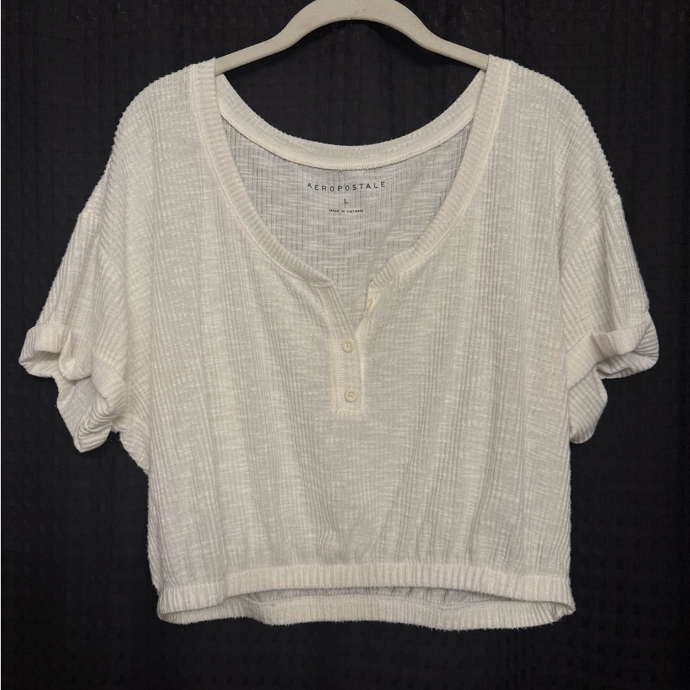 Aeropostale Women's Cream Textured Short Sleeve Top